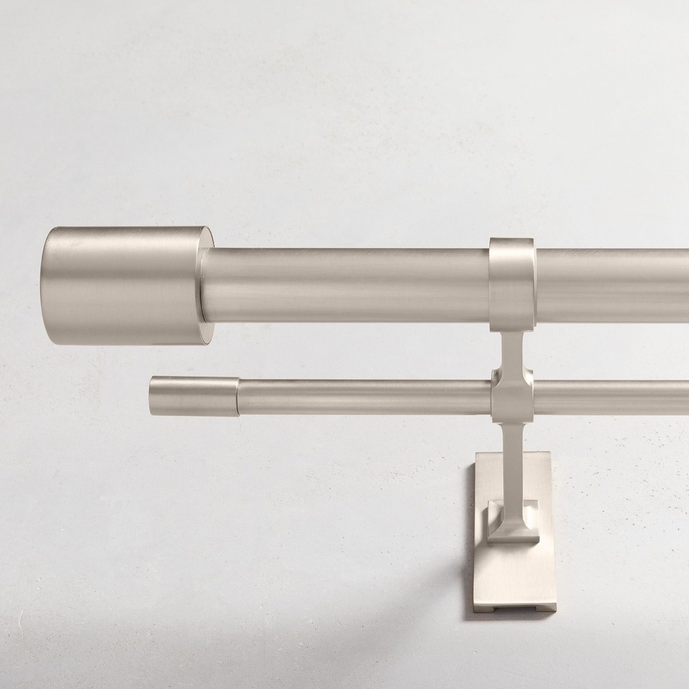 West Elm Oversized Metal Double Curtain Rod Brushed Nickel New In Box